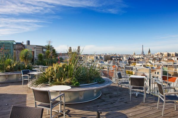 ROOF GARDEN AT THE HOLIDAY INN, RUE DANTON, PARIS: DESIGNERS ERIC OSSART AND ARNAUD MAURIERES: